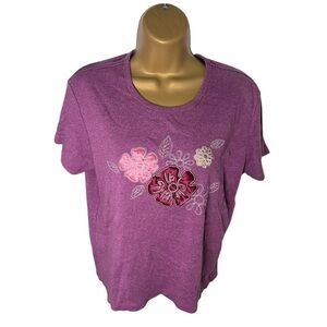 Cascade Blue Floral Embellished Short Sleeve Tee Twilight Lavender PL 14